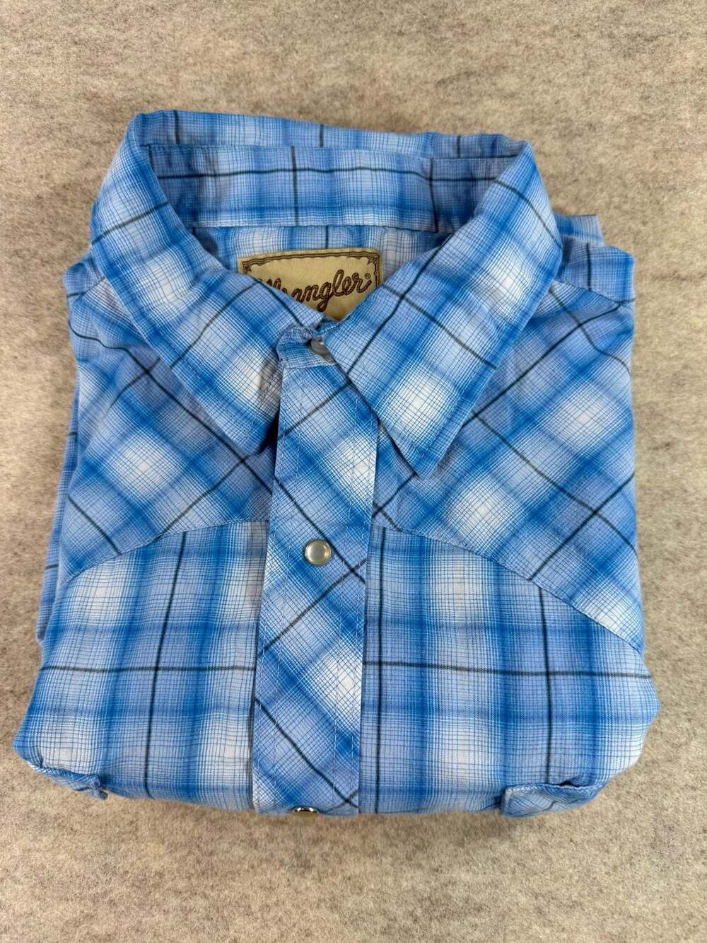 Wrangler Western Fashion Snap Shirt Mens XL Blue Plaid Short Sleeve Pearl Snap